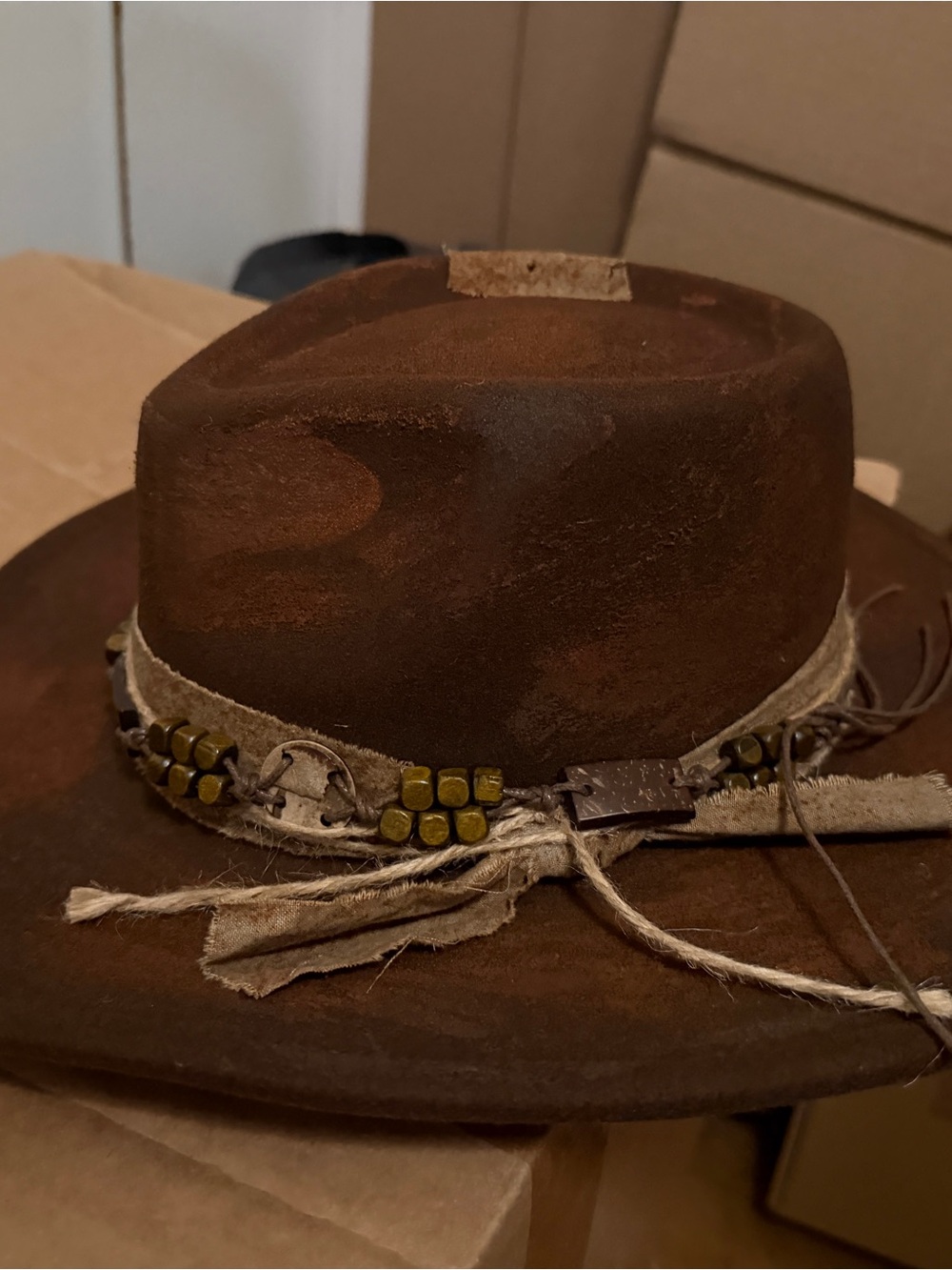 Brown Like-Suede Western Cowboy Hat with Decorative Band